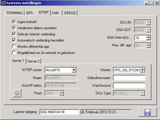 3.3. Tabblad NTRIP In het tabblad NTRIP staan de instellingen voor gebruik van een internetmodem. 3.3.1. Radio De selectieoptie Ingeschakeld altijd aanvinken.