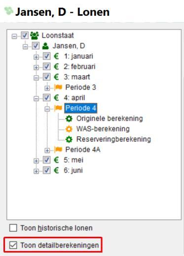 Afbeelding: 'Lonen', 'Toon detailberekeningen' Toon grafiek Met deze optie ziet u de grafische weergaven (middels staafdiagrammen) van de diverse premies en de heffingskortingen van de gekozen