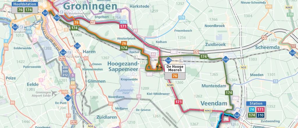 Groningen-Zuidoost Groningen Zuidoost 96.000 5.000 91.000 Lijn Maatregel Meerkosten Minderkosten Saldo Qliner 310 Veendam - Assen Huidige lijn 110 via nieuwe route en meer ritten in de spits 56.