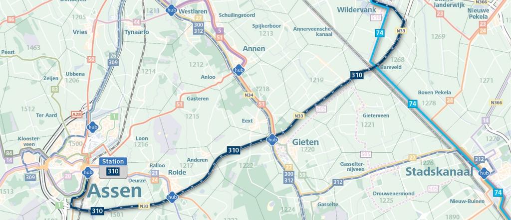 000 74 Emmen - Groningen Verleggen naar Emmen - Veendam, Groningen - Hoogand nieuwe lijn 76 171 Veendam - Zernike Routeaanpassing Veendam, daluren werkdagen naar elk half uur 27 Stadskanaal - Zernike