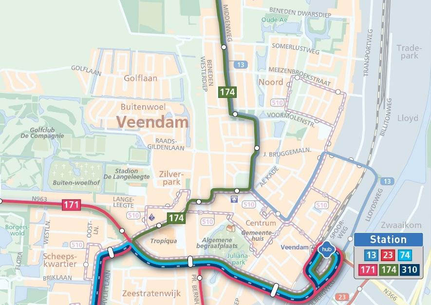 Qliner 310 rijdt niet meer via de onderliggende infrastructuur tussen De Hilte en Bareveld en sluit niet aan op lijn 74 (Stadskanaal- Bareveld- Hoogezand) te Bareveld (zoals lijn 110 nu doet).