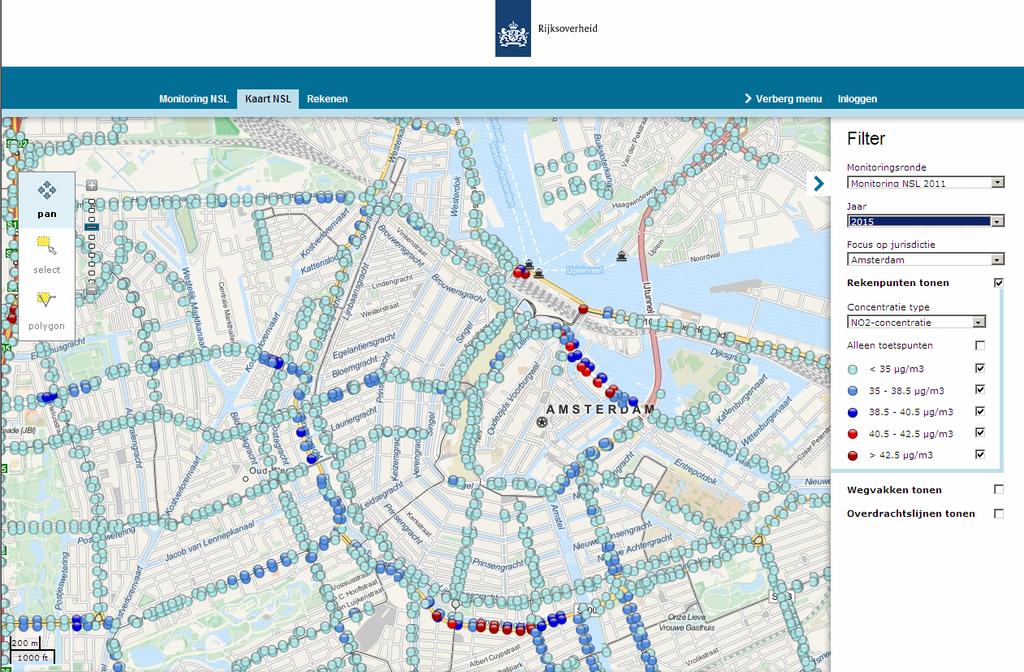 Voorbeeld monitoring (v2011, A dam NO2 in