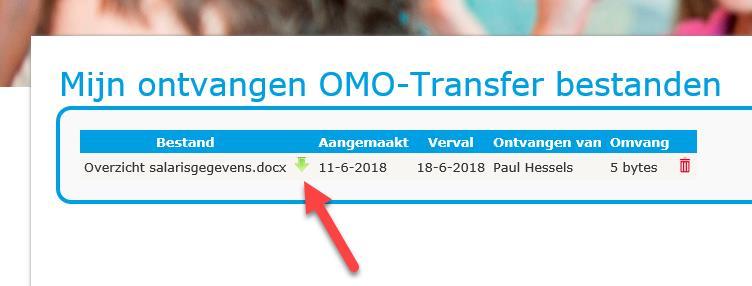 Kies vervolgens voor OMO-Transfer Bestanden Ontvangen Hierna wordt het volgende scherm getoond: Klik op