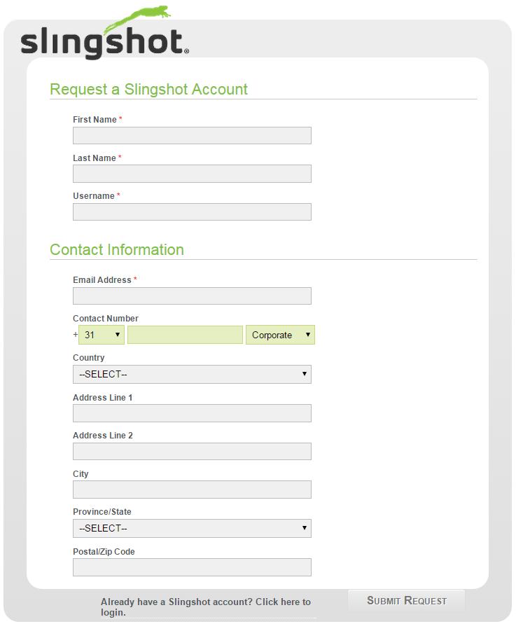 1. Aanmelden Slingshot Field Hub Doorloop de volgende stappen om een Slingshot Field Hub aan te melden op de Slingshot portal: 1. Ga naar: https://portal.