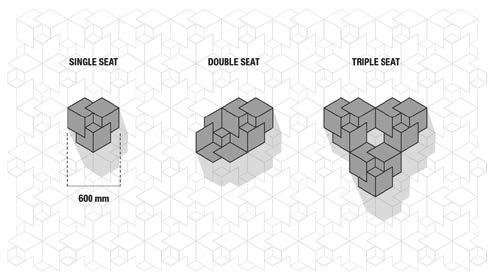 DESIGN De bijzondere basisvorm van de tegel maakt het mogelijk om symmetrische en asymmetrische vlakken te creëren.