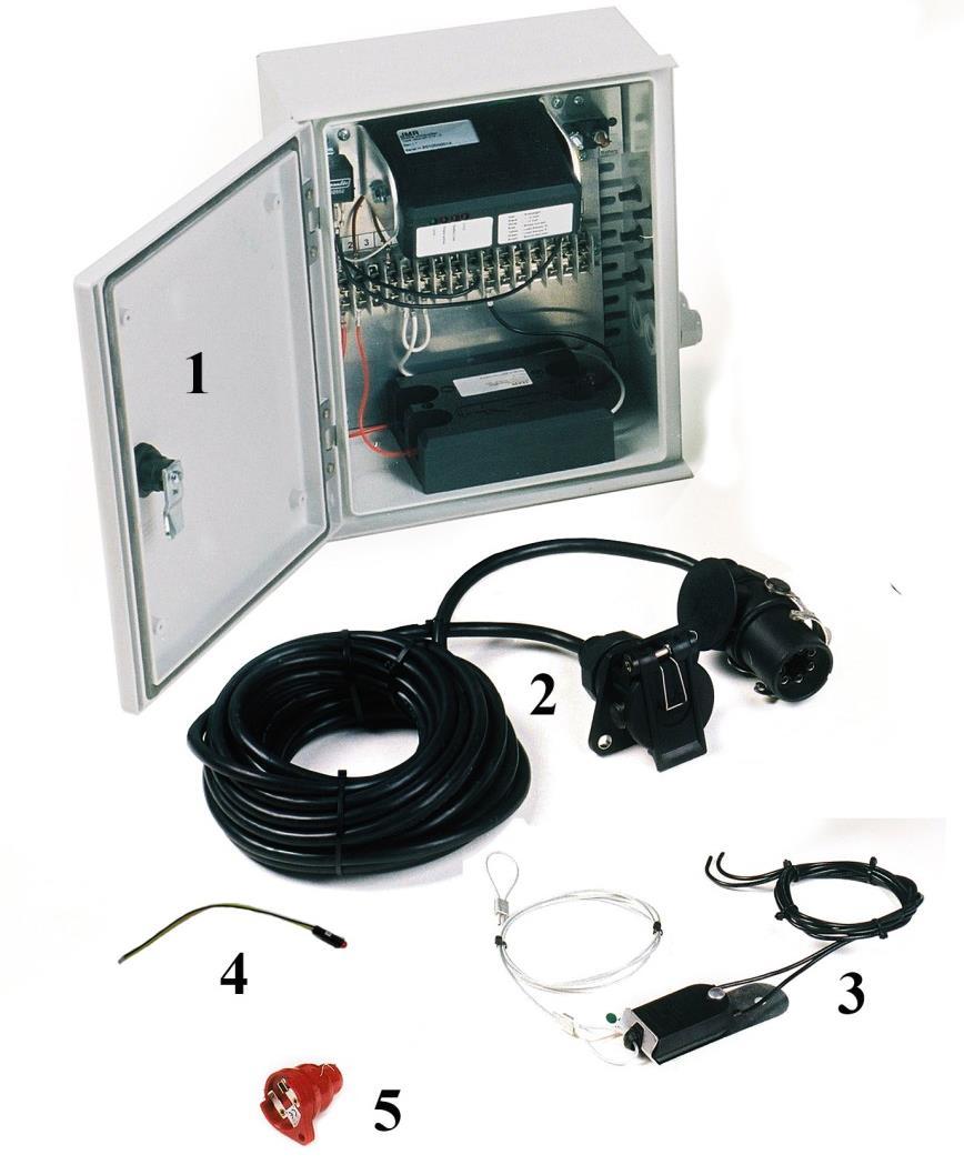 7 aderige EBS kabel met stekker en stopcontact. 2 x 4² en 5 x 1,5². 3. Losbreekschakelaar 4.