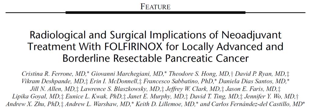 Studie uit Boston 47 patiënten chirurgie na FOLFIRINOX: 40 resecties Onafhankelijk chirurg