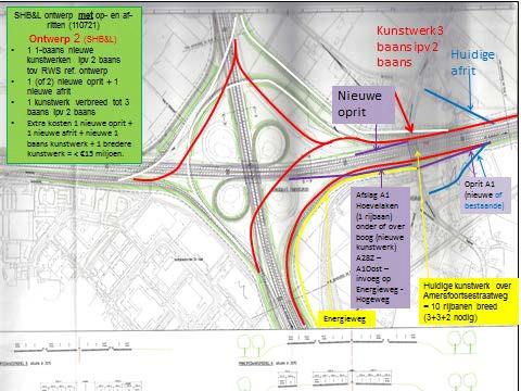 Ontwerp 2 Basis gedachte van dit ontwerp is om de boog van A28 Zuid/A1 Oost te behouden op de huidige locatie.