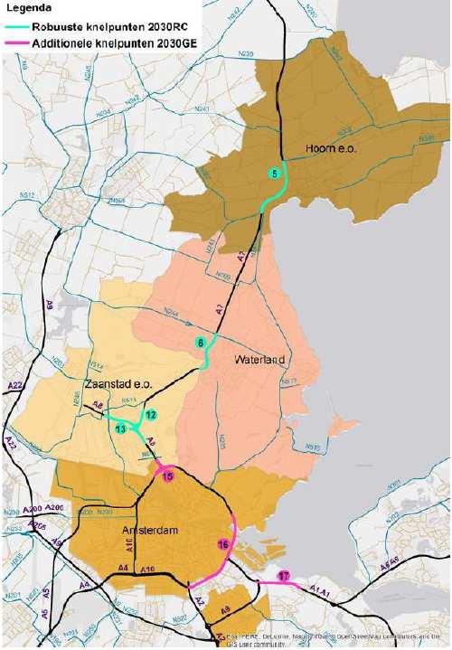 Figuur 1.1: De vastgestelde knelpunten. Achtergrondrapport Mobiliteit, MIRT-verkenning Corridorstudie Amsterdam - Hoorn, Antea-Group, 7 februari 20