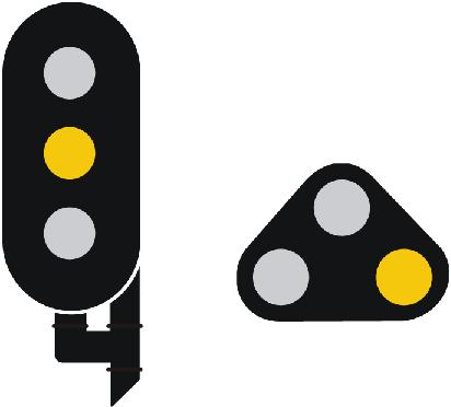212a/b Hoog of laag geplaatst geel licht Snelheid begrenzen tot 40 km/h of zoveel minder als nodig om voor het