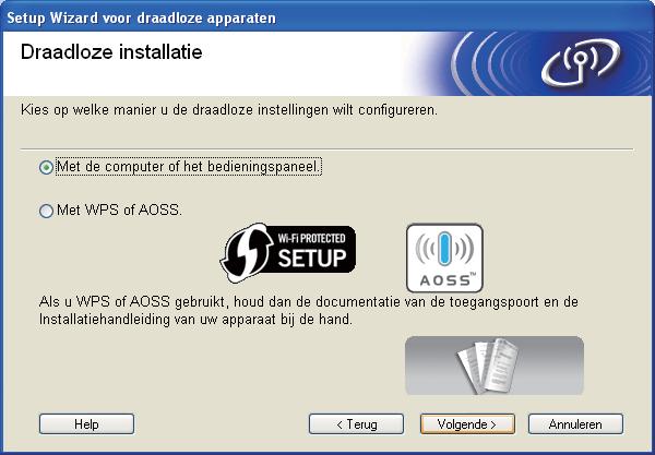 Voor geruikers vn het rloze netwerk 17 Configurtie met instlltie--rom en een USB-kel (lleen Winows ) Kies Drloze netwerkverining en klik vervolgens op Volgene.