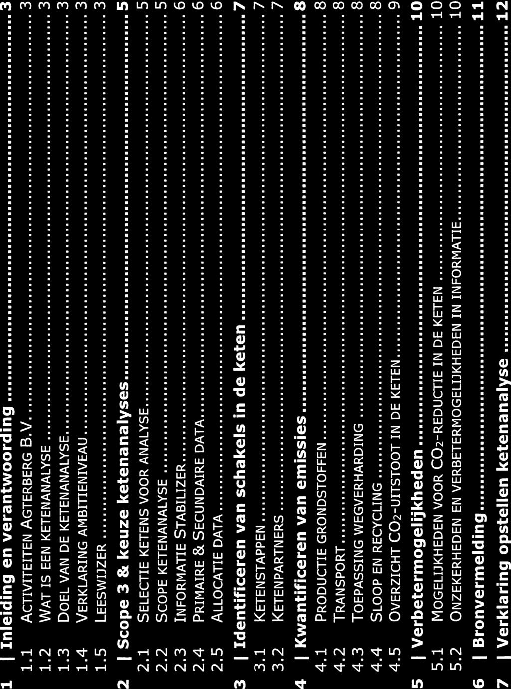 inhoudsopgave 1 1 Inleiding en verantwoordïng 3 1. 1 ACTIVITEITEN AGTERBERG B.V 3 1.2 WATISEENKETENANALYSE 3 1.3 DOELVANDEKETENANALYSE 3 1.4 VERKLARING AMBITIENIVEAU 3 1.