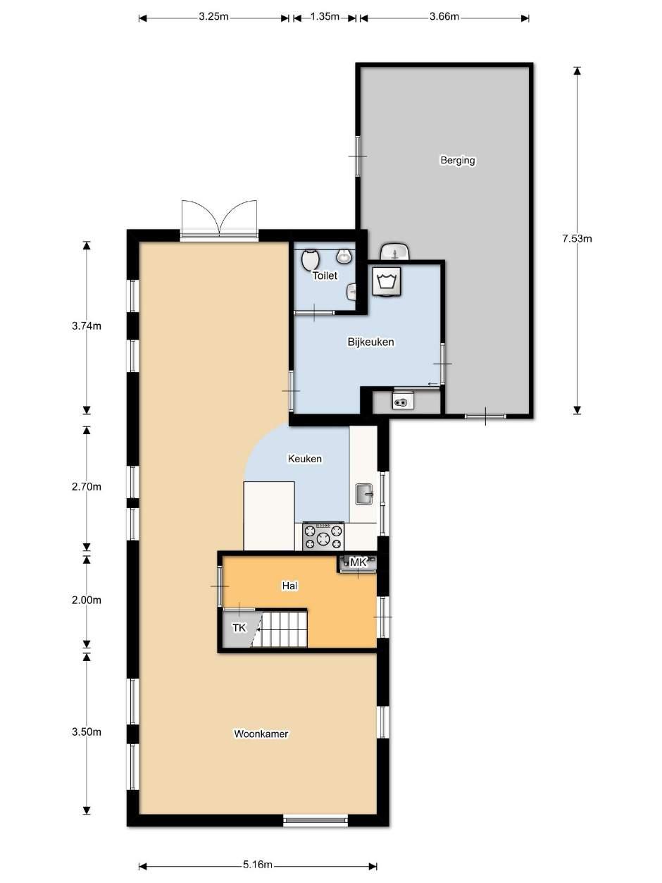 Plattegrond (begane grond) Molenstraat 32 te Borger,