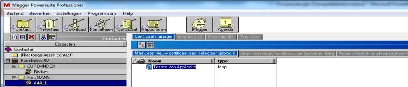 Certificaten Druk op tabblad certificaat manager: Kies voor het eerste tabblad. Dubbel klik testen van applicatie.