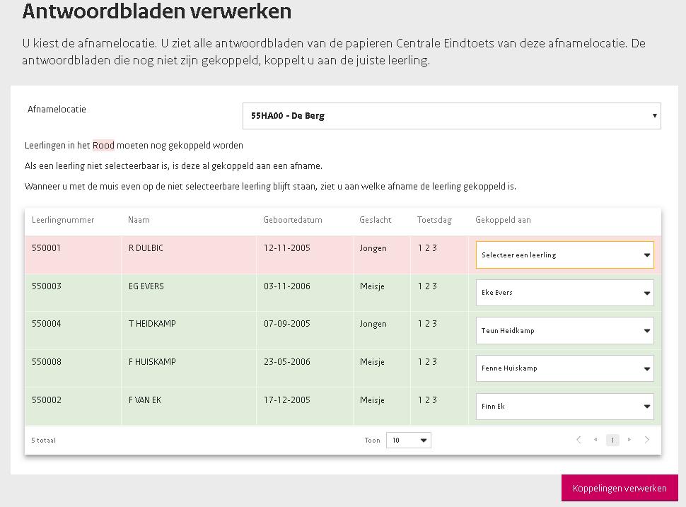 3. Antwoordbladen verwerken De antwoordbladen worden veelal automatisch gekoppeld aan ingelezen leerlingen uit het LAS.