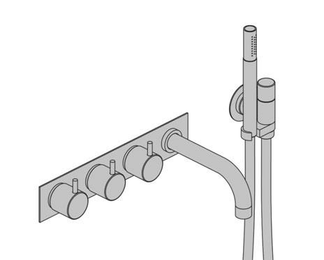 956,00 - - 786,00 982,00 1.285,00 814C-071 Duoknop inbouw badmengkraan met 2-weg omstel naar vaste baduitloop 160 mm en handdouche met houder. 1.728,00 1.920,00 2.