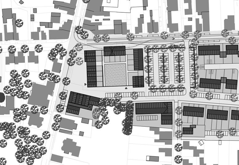 Centrumcluster 1- Accenten ruimtelijk accent op de hoek * ondergeschikt ruimtelijk accent groene ruimte op dak supermarkt, gericht op het zuiden * Architectonische uitgangspunten Centrumcluster 1