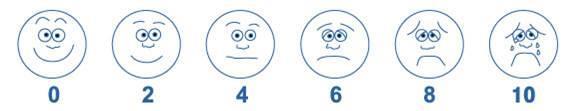 Wong-Baker FACES pain rating scale Voor kinderen tussen de 4-8 jaar kan de FACES pijnscore gebruikt worden. Deze gezichten laten zien hoe erg iets pijn kan doen.