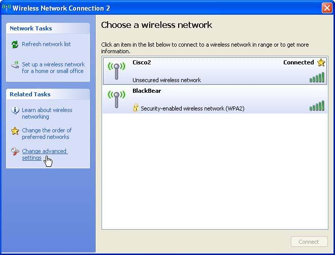 Het "Eigenschappen van draadloze netwerkverbinding" scherm wordt geopend.