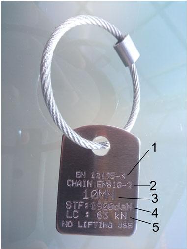 3: Ø Chaîne 4: Force de précontrainte 5: Capacité d arrimage 1: EU Norm 2: Norm Lashing Chain 3: Ø Chain 4:Pre-Tension Force