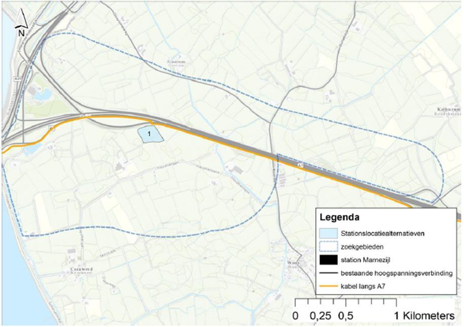 2.2 MER fase 2: Beoordeling van stationslocatiealternatieven en kabeltracés Voor de tweede fase van het MER zijn de ingeperkte zoekgebieden voor stationslocaties C, J, K, L en N genummerd van 1 tot