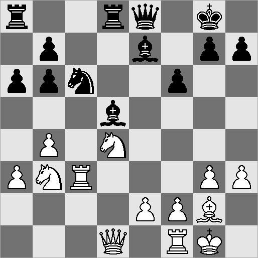 voortzetting. Wit offert een pion maar activeert meteen al zijn stukken. 23... xc5 24. b1! En wat doet zwart tegen e4?... Ook b6/ a7 dreigt.] 23... f6 24. e5 e6 25.
