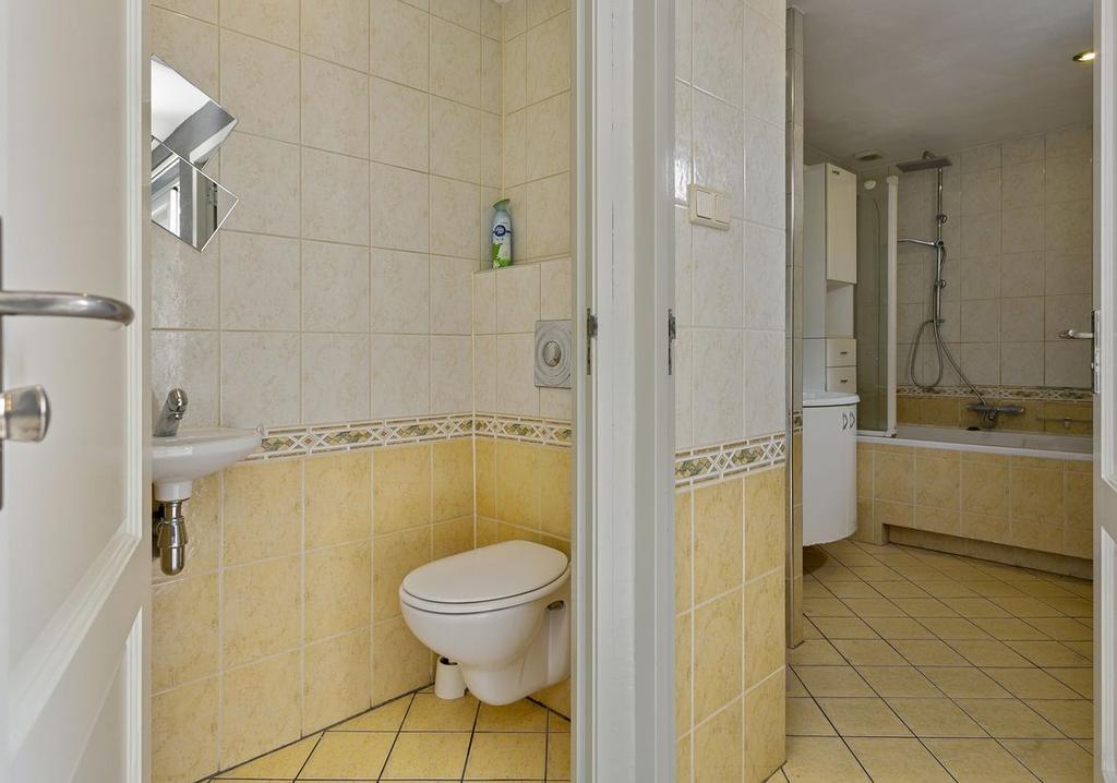 Toilet en badkamer Moderne toiletruimte met hangcloset en fontein; Badkamer