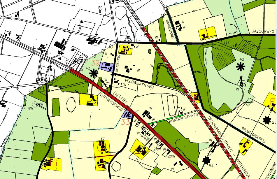 Afbeelding uitsnede verbeelding bestemmingsplan Buitengebied Hengelo/Vorden 2005 met ligging van het perveel Rietgerweg en a De gemeente heeft geconstateerd dat het plan van de initiatiefnemer