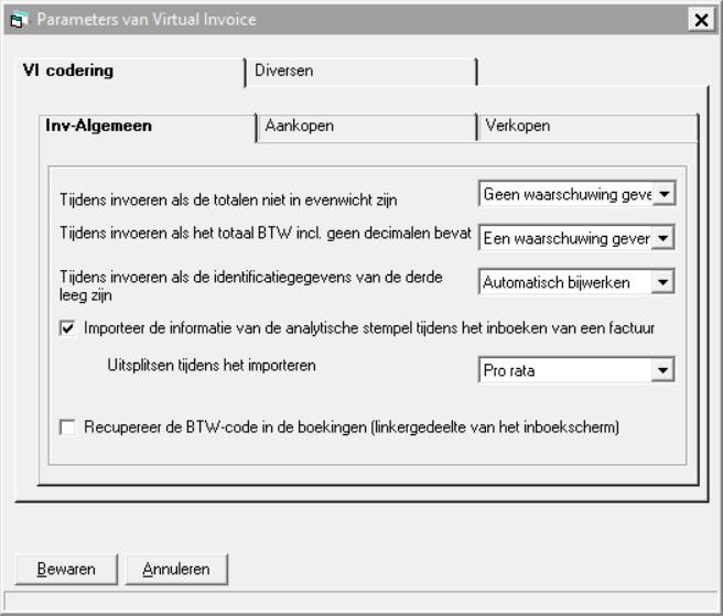 Algemene parameters in WinBooks Accounting Om een geheel van handelingen toe te laten en te automatiseren tijdens het inlezen van Virtual Invoice gegevens in de boekhouding, dient men de algemene