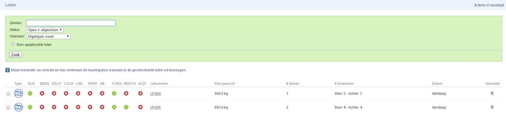 Groothandel Interface v6 dd 21.08.2019 7 Primaire loten bestaan enkel uit dieren, secundaire loten zijn samengesteld uit loten (of een bepaald gewicht van een lot).