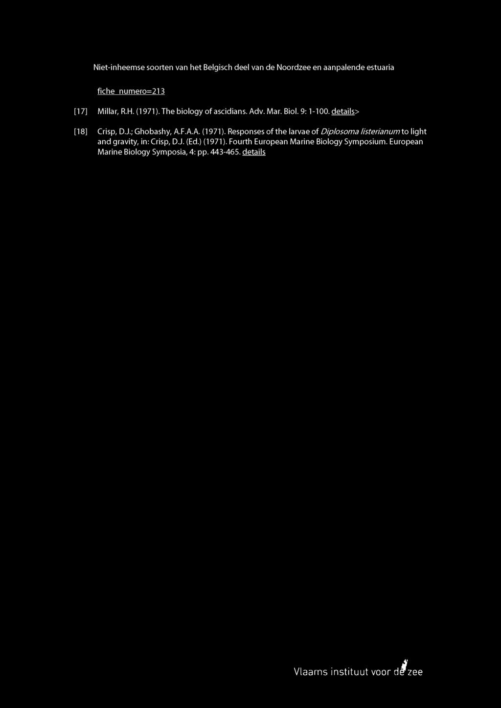 Responses of the larvae of Diplosoma listerianum to light and gravity, in: Crisp, D.J. (Ed.