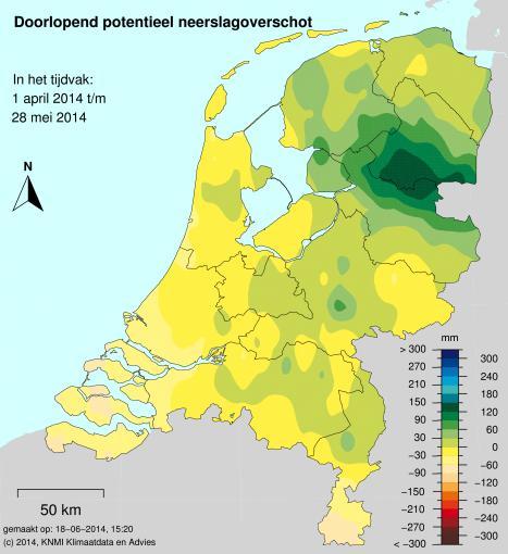 potentiëel neerslagoverschot weer.