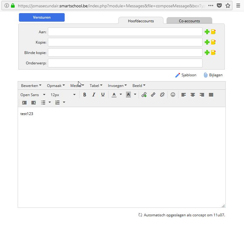 B E R I C H T E N S Y S T E E M Berichten opstellen Wanneer je een bericht rechtstreeks stuurt naar een collega, leerling... stuur je dat bericht naar de Hoofdaccount.