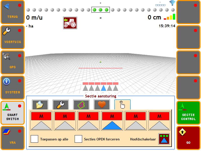 SBG SmartSwitch I Müller ISOBUS Versie 0.5 4. Testen systeem Om zeker te zijn van een volledig goed werkend systeem, is het belangrijk dat de volledige functionaliteit wordt uitgetest.