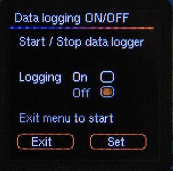 4.2 Loggerinstellingen 4.2.1 Start logging 1. Ga naar Logger settings Logger On/Off Enter Druk knop 4 sluit af met Set. 2.