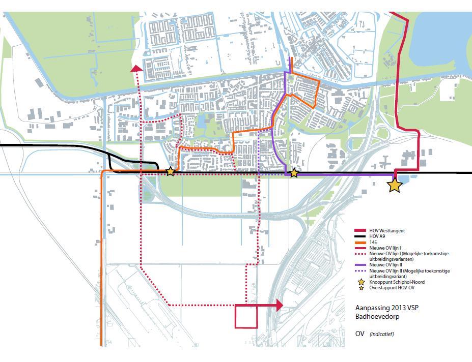 OV-structuur De belangrijkste kenmerken voor de verkeersstructuur voor het openbaar vervoer zijn: het hoogwaardig openbaar vervoer over de Schipholweg (HOV A9) wordt de belangrijkste drager van het