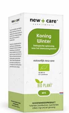 Bio Koning Winter biologische oplossing voor het immuunsysteem (vlierbes, zwarte bes en ginseng) 1/2 Inhoud 60/150ml New Care Koning Winter is een vloeibare, biologische oplossing uit de natuur.