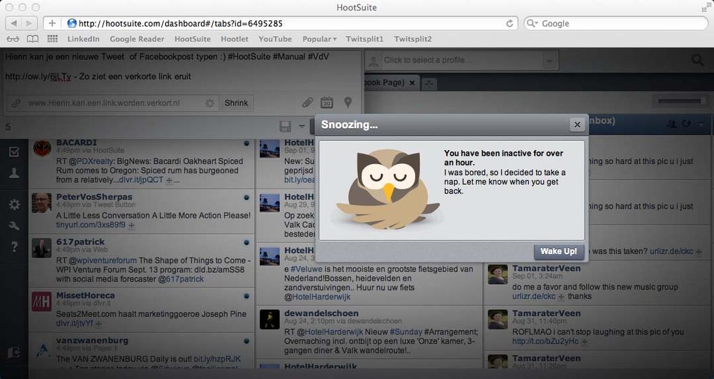 Snoozing? Het kan zo zijn dat je niet de hele dag bezig bent met HootSuite.
