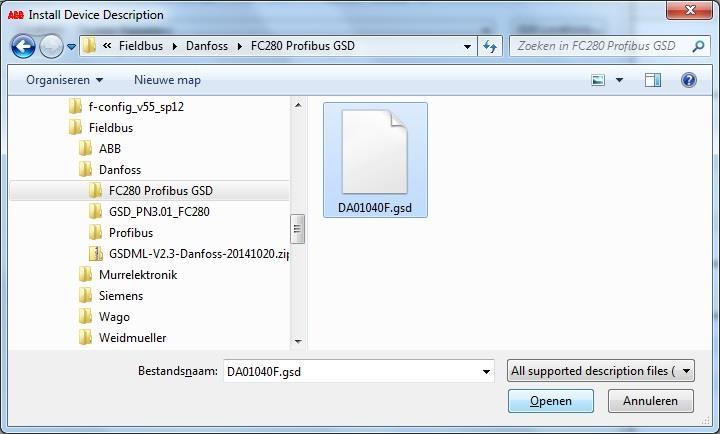 3 Open met de folder browser het path waar de GSD file opgeslagen is.