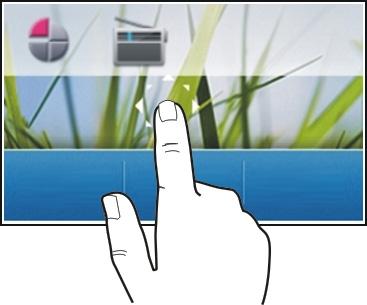 De telefoon inschakelen 13 Bladeren in een lijst of menu Plaats uw vinger op het scherm, schuif deze snel omhoog of omlaag over het scherm en til de vinger op.
