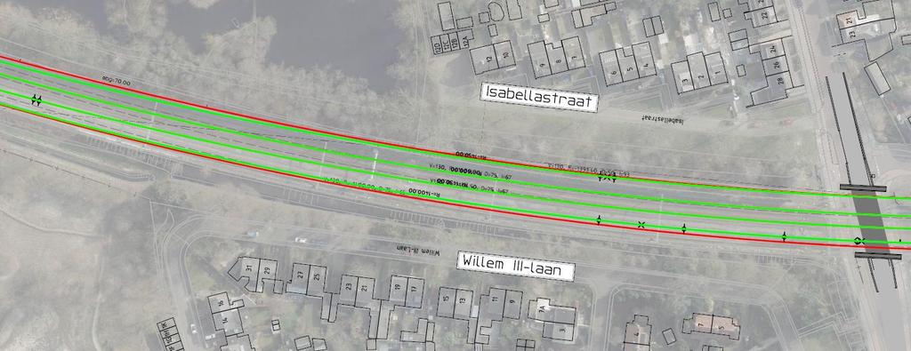 Optimalisatie sporenligging eindsituatie ten noorden van Loonsebaan 14 Rode lijn = ligging tijdelijke spoor volgens