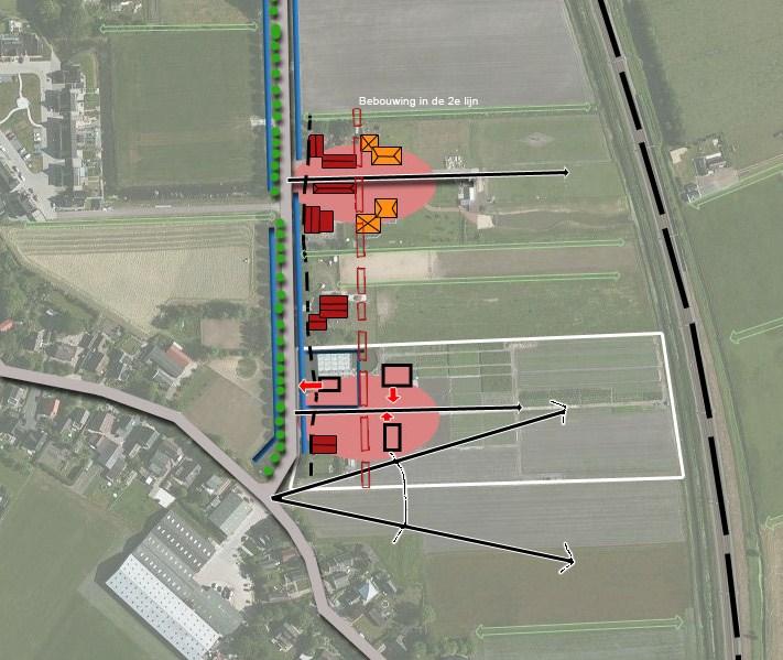 deze weg liggen de blokvormige percelen die veelal begrensd worden door smalle sloten. Deze aanwezige blokvormige verkavelingsstructuur moet behouden blijven en worden versterkt.