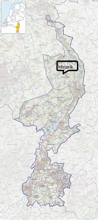 1.0 Meterik Meterik is gelegen in ZO-Nederland op het grensvlak tussen Peel en Maas, ongeveer 10 km ten noordwesten van Venlo. Het is één van de kerkdorpen van de gemeente Horst aan de Maas.