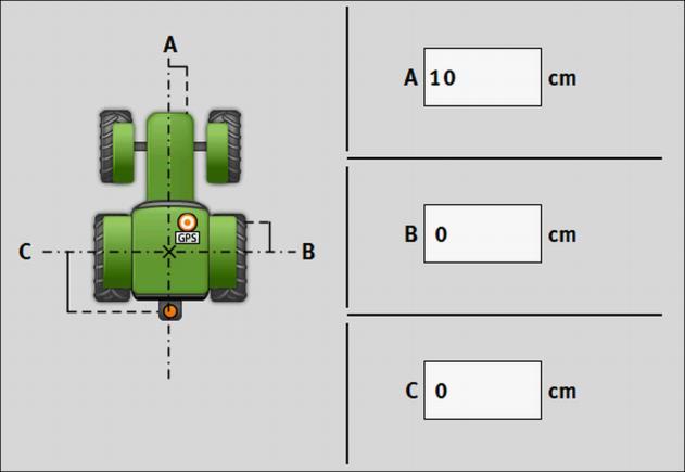 Toepassing Tractor-ECU Parameter 8 U hebt een wielsensor of een radarsensor aan de terminal aangesloten. U hebt in de parameter Snelheid de waarde Wielsensor of Radarsensor gekozen. 1.
