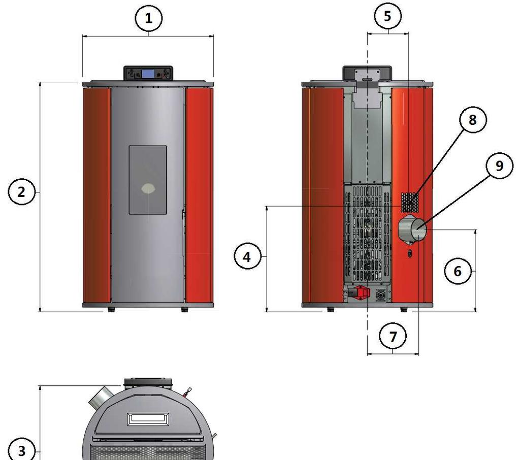 11 INSTALLATIE 11.1 IEIDING ELEKTRISCHE AANSLUITING op pag. 51). KENMERKEN op pag. 71). 11.2 RUIMTEBESLAG Fig.