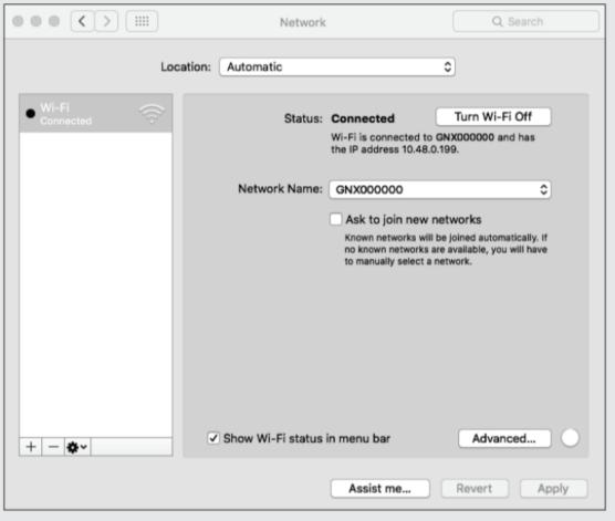 4. Op een Mac OS computer a. Open System Preferences b. Klik op Network c. Klik op Wi-Fi in het linkergedeelte van het scherm d.