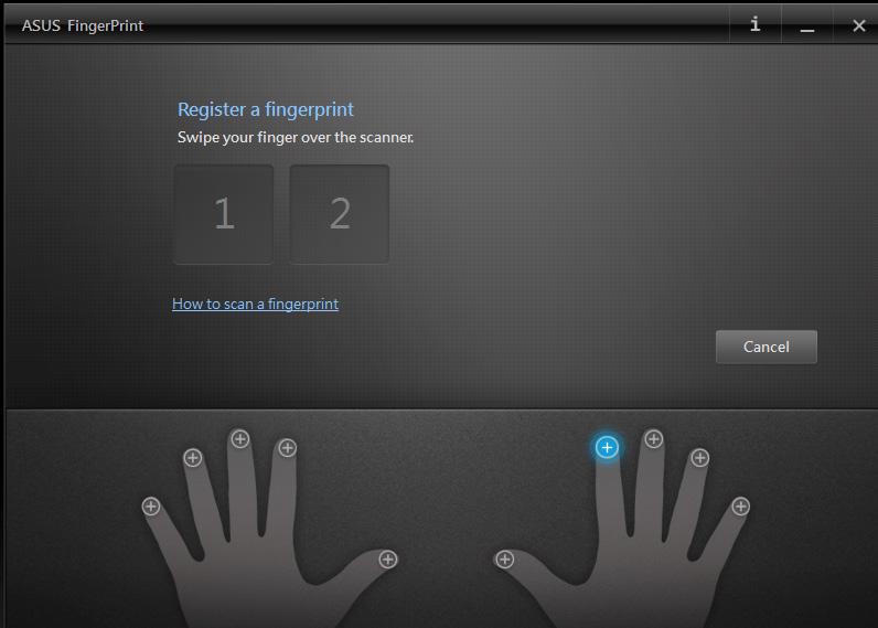 4. Klik op op de vingerafbeelding die overeenkomt met dezelfde vinger die u wilt gebruiken als uw vingerafdrukbiometriegegevens. 5.