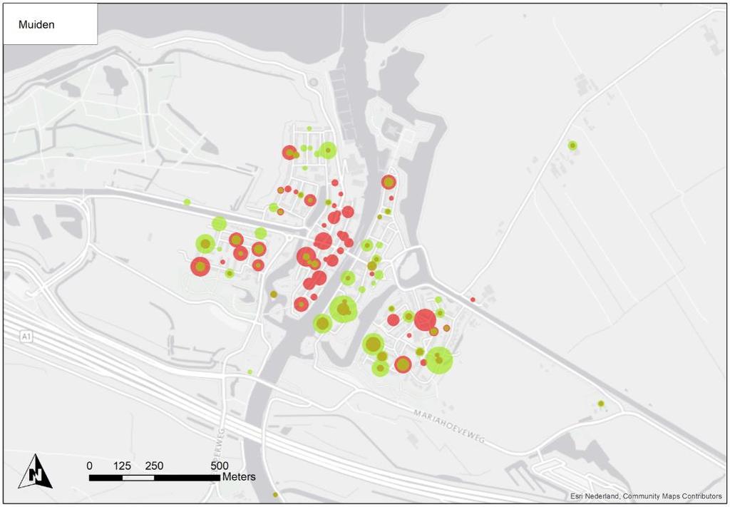 2.1 Resultaten woonomgeving: parkeergelegenheid (3) Postcodelocaties zijn verkregen via BAG en Geodienst (RUG) In bovenstaande afbeelding is zichtbaar hoe de parkeergelegenheid wordt beoordeeld.