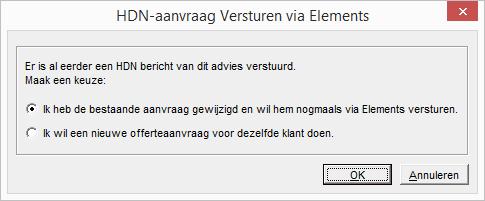 Indien er een eerder bericht is verzonden met HDN of naar Elements zal