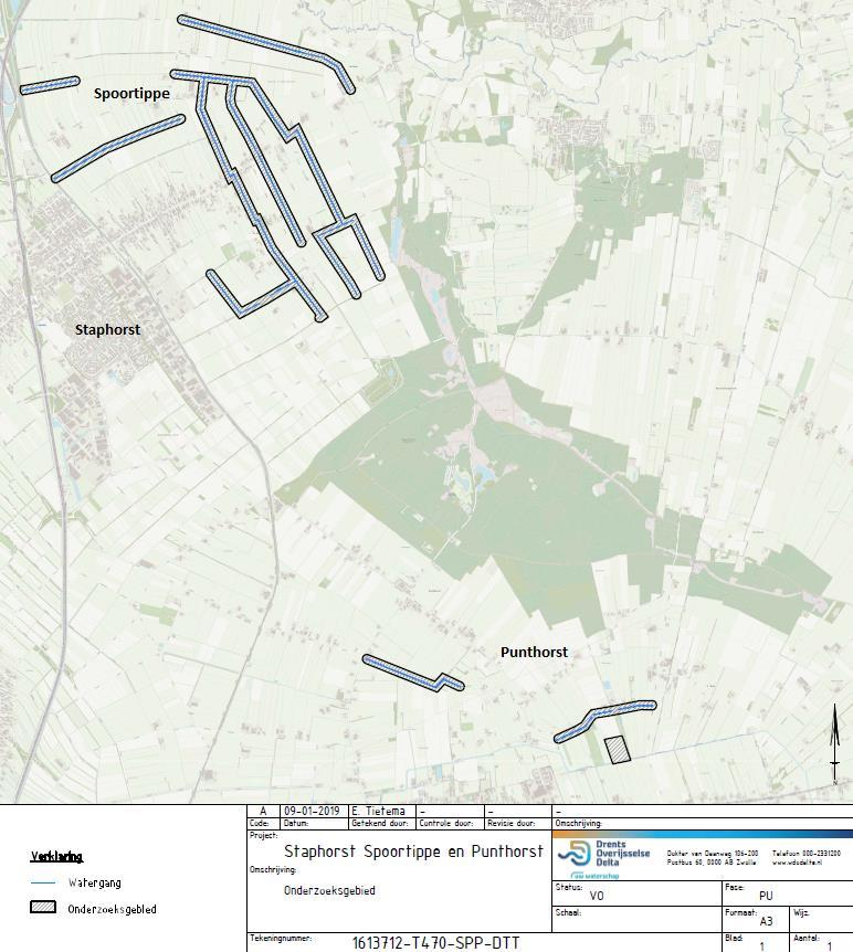 2. Plangebied Het projectgebied (figuur 1) is op te delen in twee deelgebieden. Ten noordoosten van Staphorst wordt 16 kilometer watergang heringericht, dit is het gebied Spoortippe.